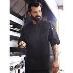 Thumbnail image #1 for Chef Works Palermo EWCV-BLK-M Double-Breasted Short-Sleeve Chef Coat, Poly/Cotton, Black, Medium