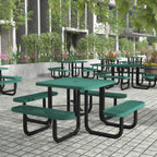 Thumbnail image #2 for Flash Furniture SLF-EMS-46-GN-GG Outdoor Square Picnic Table, Green Expanded Metal Mesh Seats and Top, Steel Frame, Umbrella Hole