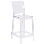 Thumbnail image #1 for Flash Furniture OW-SQUAREBACK-24-GG Outdoor Transparent Crystal Polycarbonate Counter Stool, Armless, Square Back, Contoured Seat, Footrest