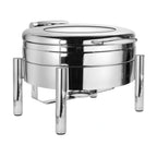 Thumbnail image #1 for Eastern Tabletop Jazz 3998GPLB 6 qt Round Induction Chafer with Hinged Glass Cover, Stainless Steel