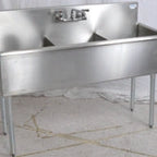 Thumbnail image #4 for BK Resources BK8BS-3-18-12 3-Compartment Stainless Steel Sink, 57-Inch, 18-Inch Basins, 8-Inch Backsplash, Galvanized Legs