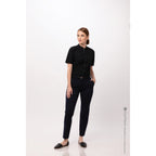 Thumbnail image #1 for Chef Works Seersucker SHC08W-BLK-S Women's Chef Shirt, Short Sleeve, Snap-Front, Poly/Cotton, Black, Small