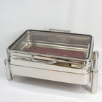 Thumbnail image #2 for Eastern Tabletop Ecoburner EB15375G 8 qt Rectangular Waterless Chafer with Full Glass Hinged Cover and Stainless Steel Food Pan