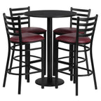 Thumbnail image #1 for Flash Furniture RSRB1025-GG Round Table and 4 Bar Stool Set, 30-inch Black Laminate Table, Burgundy Vinyl Upholstered Seats