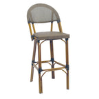 Thumbnail image #1 for G & A Commercial Seating Ibiza 920 Indoor/Outdoor Bar Stool, Armless, Espresso Textilene Seat and Back, Walnut-Finish Aluminum Frame, Footrest