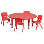 Thumbnail image #1 for Flash Furniture YU-YCX-0053-2-ROUND-TBL-RED-E-GG Preschool Round Activity Table Set with 4 Red Stacking Chairs, 45" Diameter, Adjustable Height