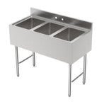 Thumbnail image #1 for GSW SE10143DNB Three-Compartment Underbar Sink, 36"W, 10" x 14" Bowls, Stainless Steel, No Drainboards