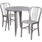 Thumbnail image #1 for Flash Furniture CH-51090TH-2-18VRT-SIL-GG Round Table and 2-Chair Set, 30" Dia. x 29-1/2"H, Silver, Vertical Slat Chairs