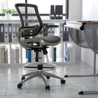 Thumbnail image #2 for Flash Furniture BL-LB-8801X-D-BK-GR-GG Drafting Swivel Chair, Adjustable Height, Mesh Back and Seat, Padded Flip-Up Arms, Casters