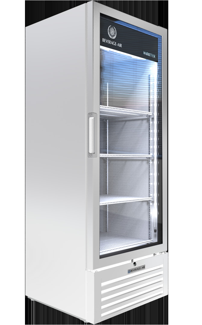 Product image #5 for Beverage-Air Marketeer MT12-1W White One-Section Reach-In Hinged Glass Door Refrigerated Merchandiser, 11.5 Cu. Ft.