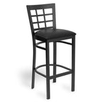 Thumbnail image #1 for JustChair Manufacturing M27130-BLK-PS Armless Upholstered Bar Stool with Window Back, Black Steel Frame and Footrest