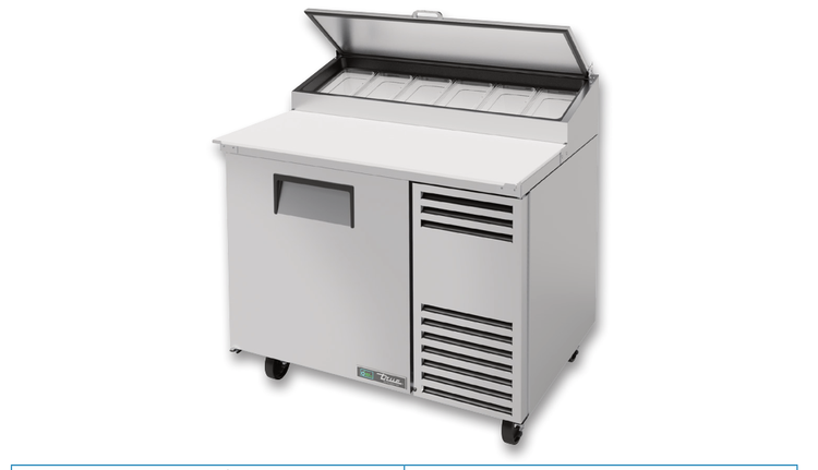 Product image #5 for True TPP-AT-44-HC 44-3/4-Inch Pizza Prep Table with 1 Door, 6-Pan Top, and 19-1/2-Inch Cutting Board