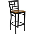 Thumbnail image #1 for Flash Furniture Hercules XU-DG6R7BWIN-BAR-CHYW-GG Restaurant Bar Stool, Metal Window Pane Back, Cherry Finish Plywood Seat
