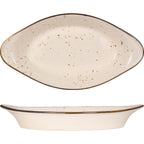 Thumbnail image #1 for International Tableware Splash™ SH-WRO-15-CR ™ 15 oz Oval Stoneware Rarebit Dish with Handles, Crème/Brown Reactive Glaze Case of 3 Dozen