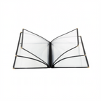 Thumbnail image #1 for CAC China MCP6-911BK Vinyl Booklet Menu Cover, 4-Pocket, 8-1/2" x 11", Clear Double-Sided View, Brass Corners, Black Trim Case of 50