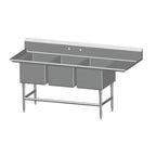 Thumbnail image #1 for SPG International Universal Stainless 3SL1824-RD18 3-Compartment Stainless Steel Sink, Right Drainboard, 24" x 18" Compartments, 14" Deep