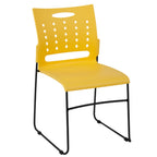 Thumbnail image #1 for Flash Furniture Hercules RUT-2-YL-GG Yellow Plastic Stacking Chair with Cut-Out Back and Black Metal Sled Base