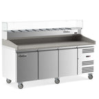 Thumbnail image #1 for USR Brands Coldline PDR-80N-SG 80-Inch 3-Door Refrigerated Pizza Prep Table with Glass Topping Rail, 20.2 cu. ft.