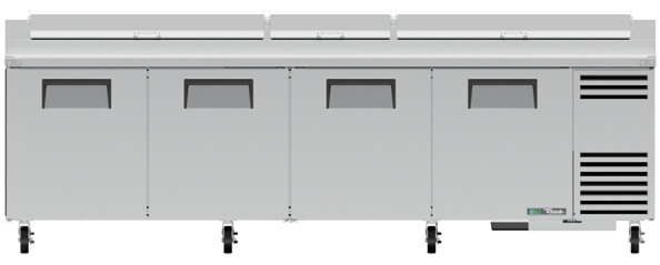 Product image #7 for True TPP-AT-119-HC 4-Section Pizza Prep Table with Side-Mounted Self-Contained Refrigeration