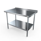 Thumbnail image #1 for NBR Equipment TS-4824R Stainless Steel Work Table, 48 x 24 in, 18-Gauge 430 Top, 1-1/2 in Backsplash, Adjustable Undershelf