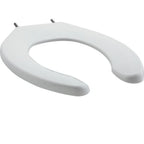 Thumbnail image #1 for AllPoints Foodservice Parts & Supplies 1412154 Elongated White Toilet Seat with Stainless Steel Hinge Hardware, 18-1/4"L x 13-3/4"W