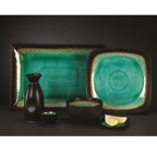 Thumbnail image #2 for Libbey Hakone BF-1 Square Ceramic Dipping Dish, 3-1/2", Turquoise with Dark Brown Rim