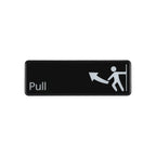 Thumbnail image #1 for CAC China SCE3-PL02 English Pull Compliance Sign, 9 x 3 in, Black Plastic, with Pressure-Sensitive Adhesive Tape Case of 144