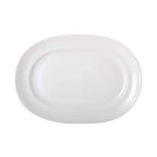 Thumbnail image #1 for Tuxton China Porcelain White BPH-141Y Ceramic Oval Racetrack Platter, 14-1/8 x 9-7/5 in, Wide Rim 1 Dozen