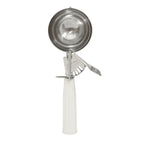 Thumbnail image #1 for Browne USA Foodservice 573306 #6 Stainless Steel Disher, 4.86 oz, White Ribbed Polypropylene Handle