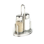 Thumbnail image #1 for Libbey APS Germany - Classic APS 40310 3-Piece Salt & Pepper Cruet Set with Clear Glass Shakers, Stainless Steel Covers and Cruet