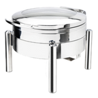 Thumbnail image #1 for Eastern Tabletop Jazz 3979GS Round 4 qt Stainless Steel Chafer with Glass Hinged Cover and Pillar Leg Stand