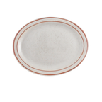 Thumbnail image #1 for Vertex China Cash ’N Carry CRV-13/6 Vitrified China Oval Platter, 11-1/2", Narrow Rim, Brown Speckled, Double Band 1 Dozen