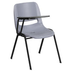 Thumbnail image #1 for Flash Furniture Hercules RUT-EO1-GY-RTAB-GG Gray Plastic Shell Chair with Vented Back and Right-Handed Flip-Up Tablet Arm