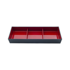 Thumbnail image #1 for Korin Inc Nagate NR-W2-2814 Rectangular Plastic Bento Box, 3 Compartments, Black Exterior/Red Interior, 14-1/4 x 5 x 2-1/4 in