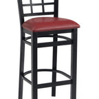 Thumbnail image #1 for G & A Commercial Seating Checker 9650 Grid-Back Commercial Barstool, Upholstered Padded Seat, Footrest, Beechwood Frame