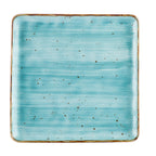 Thumbnail image #1 for CAC China TUS-SQ16-TQS 10" Square Porcelain Plate, Turquoise Reactive Glaze, Curved Edge 1 Dozen