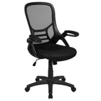 Thumbnail image #1 for Flash Furniture HL-0016-1-BK-BK-GG High-Back Mesh Swivel Office Chair, Adjustable Height, Padded Arms, Casters, Upholstered Seat