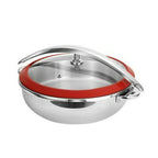 Thumbnail image #1 for Eastern Tabletop Orbit 5994RR 4 qt Round Stainless Steel Chafing Pot, Induction-Ready, Lift-Off Domed Glass Lid