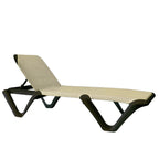 Thumbnail image #1 for Grosfillex Nautical Pro 99902137 Armless Chaise, 5-Position Adjustable Back, Stackable, Khaki Woven Vinyl, Bronze Resin Frame Case of 12