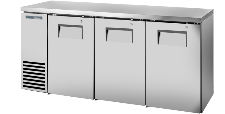 Product image #5 for True Two-Section Back Bar Cooler with 3 Solid Locking Doors, 72-1/8 Inch Wide, Stainless Steel