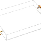 Thumbnail image #1 for Kadra Kitchenware Vikko Serving VS-10-12G Acrylic Serving Tray, 10 x 12 x 2 in, Clear with Gold Handle Case of 6