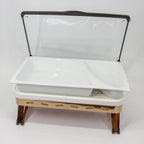 Thumbnail image #1 for Eastern Tabletop EB15666 Waterless Rectangular Chafing Dish with Hinged Reinforced Glass Lid, Rose Gold Copper PVD GN Base and Divided Dish