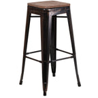 Thumbnail image #1 for Flash Furniture CH-31320-30-BQ-WD-GG 30-Inch Backless Bar Stool, Textured Wood Seat, Galvanized Steel, Black/Antique Gold