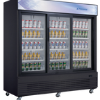 Thumbnail image #1 for Dukers Appliance Co., USA Ltd. DSM-68SR Three-Section Glass Door Refrigerated Merchandiser, Sliding Doors, Black, Bottom-Mount Refrigeration