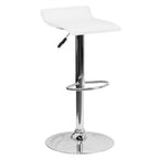 Thumbnail image #1 for Flash Furniture DS-801-CONT-WH-GG Adjustable-Height Swivel Bar Stool, Low Upholstered Back, White Vinyl, Chrome Pedestal Base