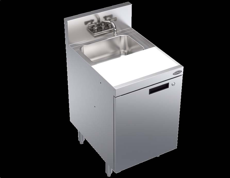 Product image #2 for Krowne Royal Series Freestanding Underbar Dump Sink Unit with Adjustable Cutting Board, Waste Chute, and Faucet, 18" W x 24" D