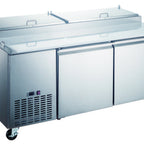 Thumbnail image #1 for SABA SPP-67-9 Pizza Prep Table, 2-Section, 67-1/4"W, Side-Mounted Self-Contained Refrigeration, 2 Solid Hinged Doors