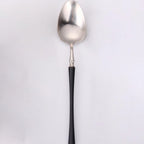 Thumbnail image #1 for Kadra Kitchenware Vikko Dine VF-SS30-IBS 18/10 Stainless Steel Bouillon Spoon, Brushed Black & Silver Two-Tone Case of 12