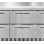 Thumbnail image #2 for Continental Refrigerator SW72NBS-FB-D 72-Inch Three-Section Worktop Refrigerator with 6 Drawers and Stainless Steel Top