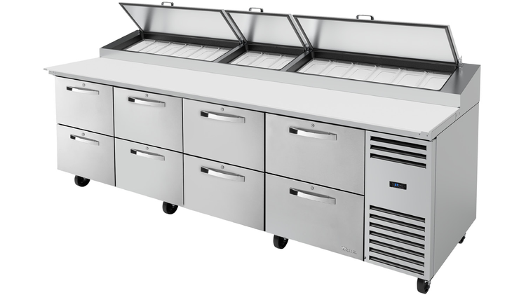Product image #1 for True Spec Series 4-Section Pizza Prep Table with 8 Drawers and R290 Refrigerant